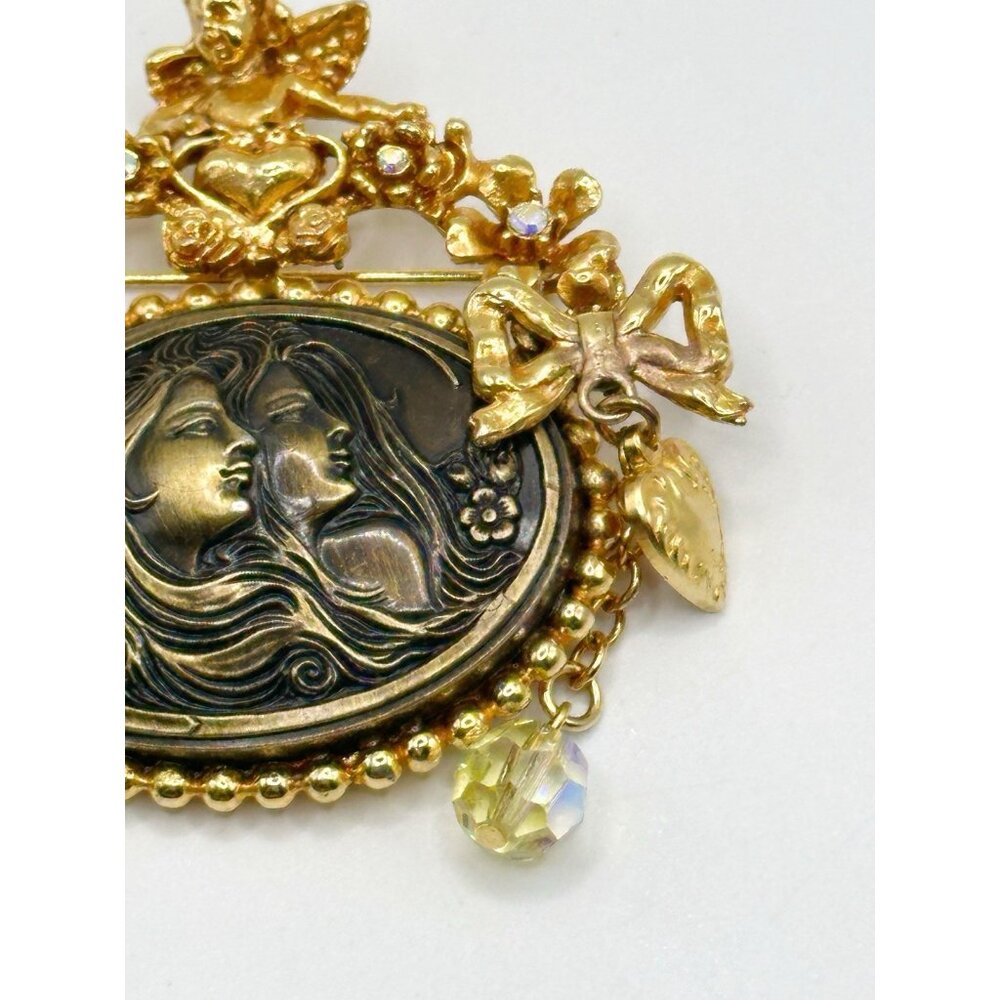 Kirks‎ Folly Twin Ladies Cameo Cherub Bows Pin Brooch - Picture 5 of 5